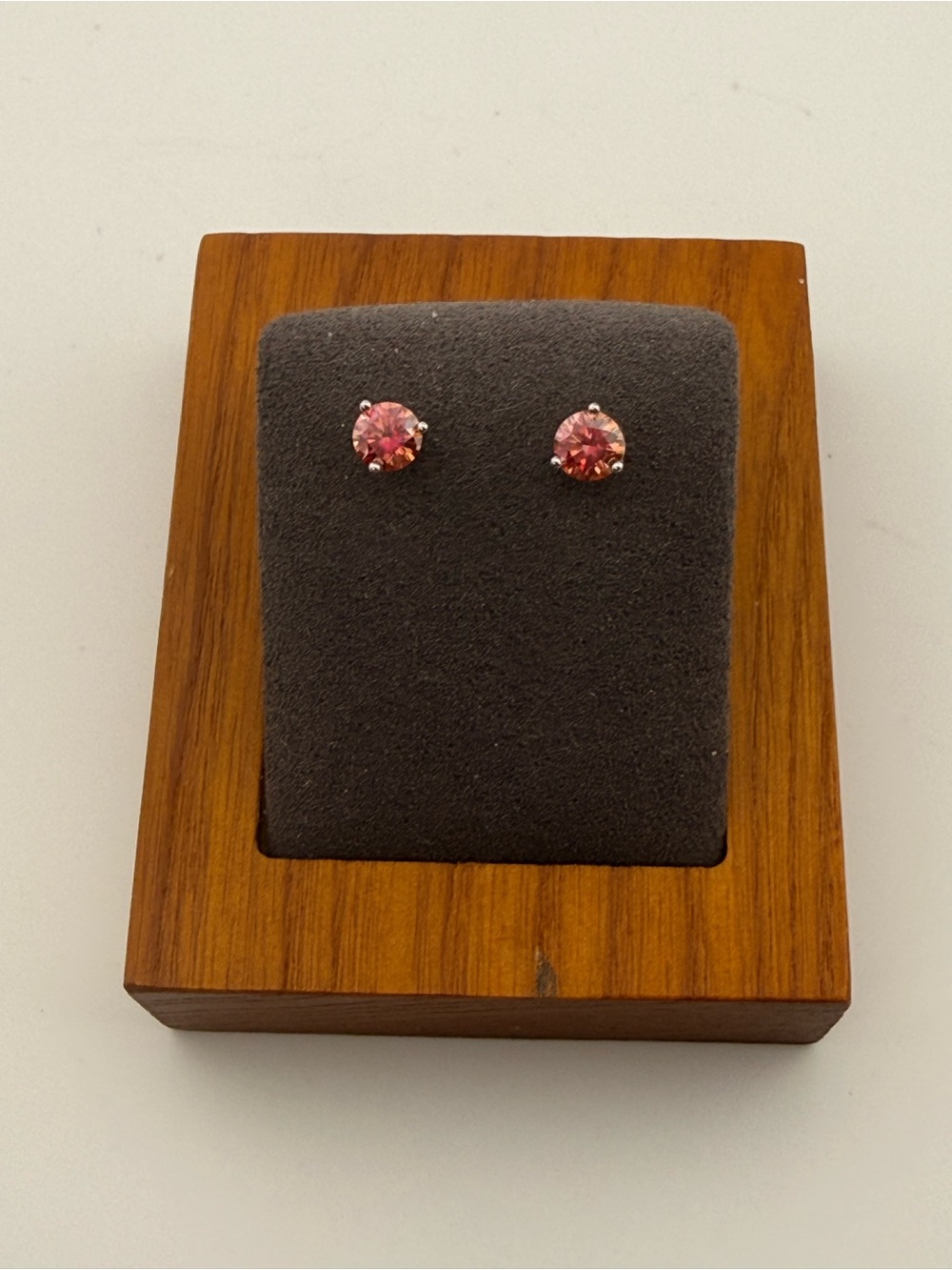 Pink Moissanite Studs 925, 1 CT Round Cut , 3-Prong Martini Setting, Screw Back